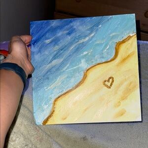 Blue and Tan Beach Scene Canvas Art